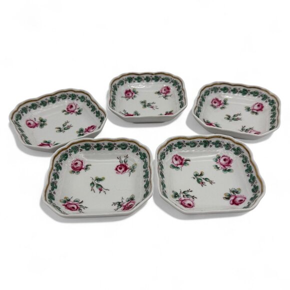 Vintage Richard Ginori Pink Rose Small Square Plates Set Of 5 Italian Porcelain - Picture 4 of 6